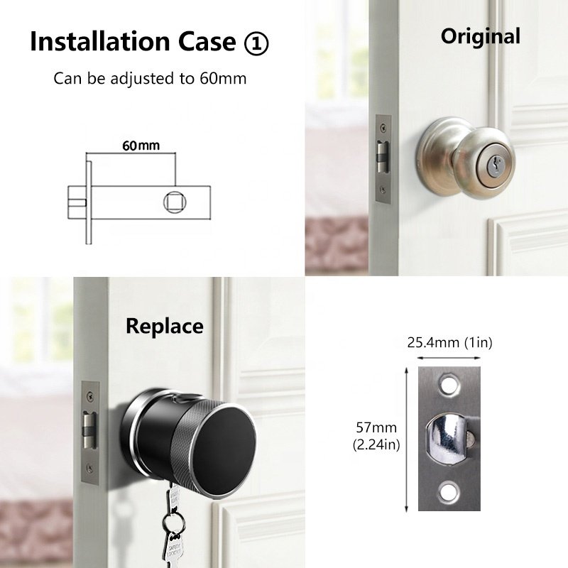 wifi remote control Biometric Fingerprint Round Knob door handle ttlock deadbolt keypad door lock tuya smart door lock
