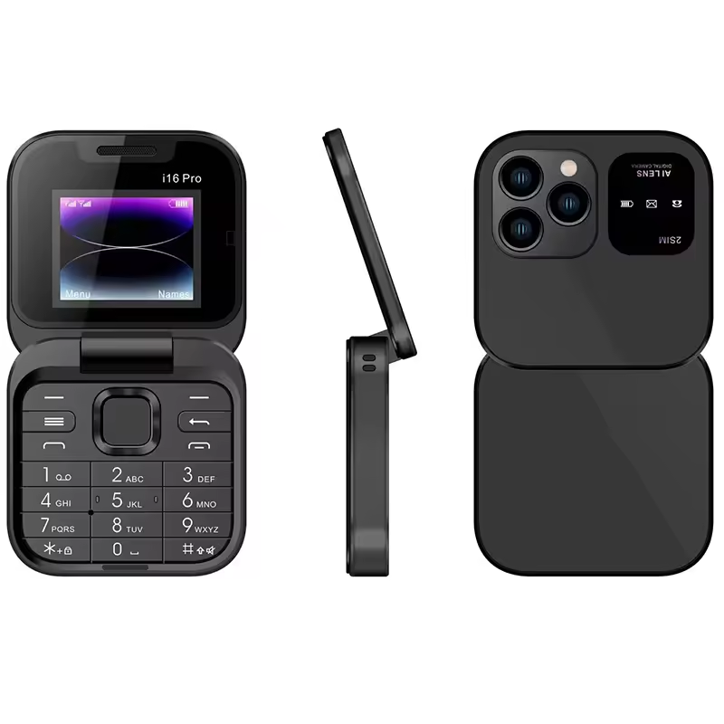 i16 Pro Dual SIM Card FM Radio 1.77'inch Screen Square Shape Fold Phone small folding mobile phones