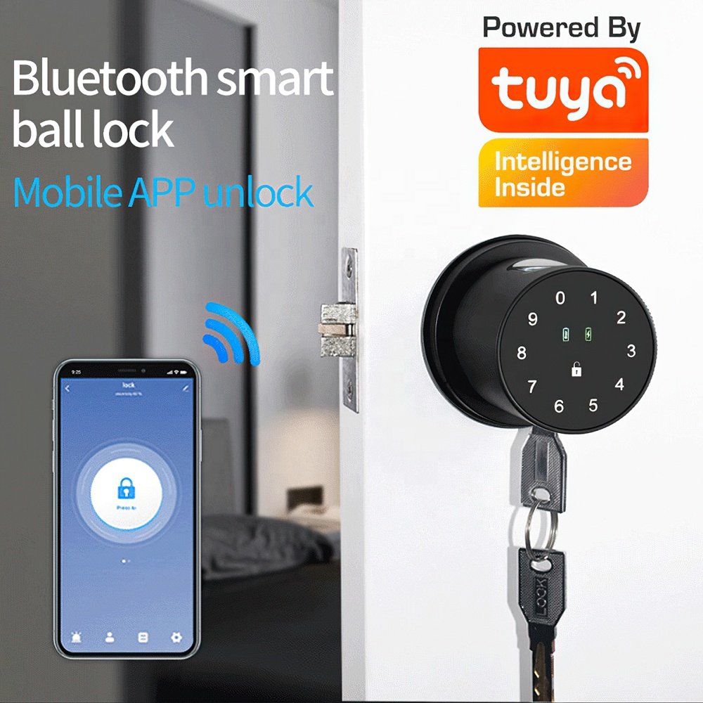 Amazon Simple install Tuya App Automatic Electronic Biometric Fingerprint Digital spherical smart knob home office door lock