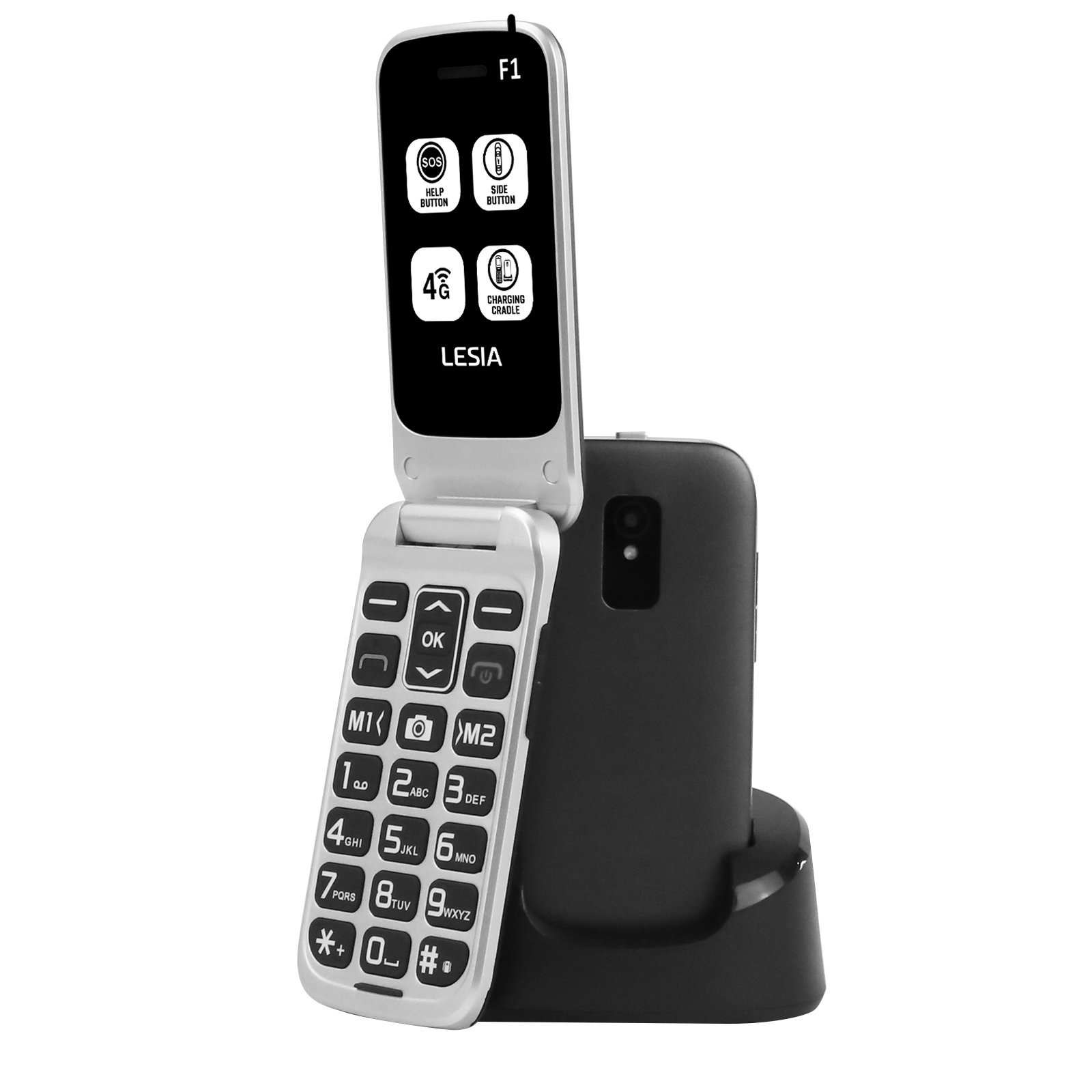 big button flip cell phone 2.4 inch Dual Sim 4G LTE big keypad With charging base mobile phone for seniors