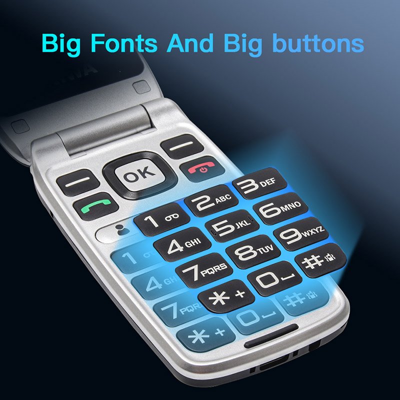 V202T Big Font Big Button 4G Generic Flip Cellphone Unlocked Keypad SOS Old Basic Classic Senior Fold Cell Mobile Feature Phone