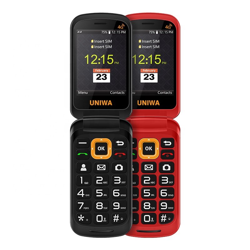Classic Style UNIWA V909T Flip Phone for Elderly 2.8 Inch Main Screen SOS Quick Dial HAC Earpiece 4G LTE Network Support