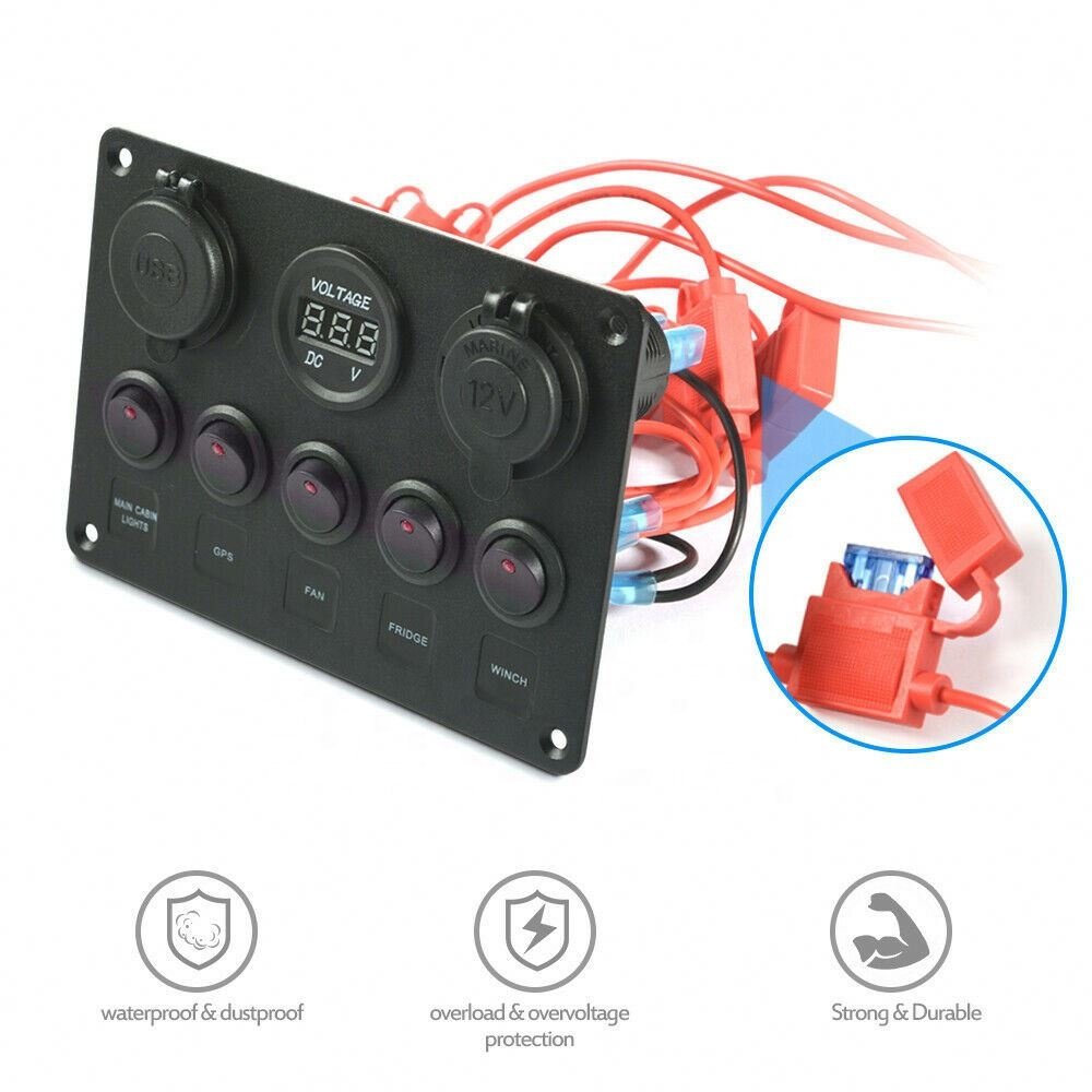 Car modification 5 position cat eye switch dual USB voltmeter cigarette lighter overload voltmeter protection