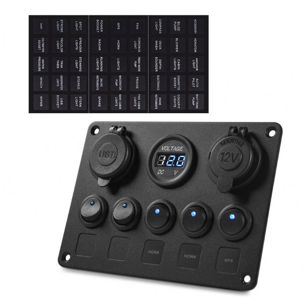 Car modification 5 position cat eye switch dual USB voltmeter cigarette lighter overload voltmeter protection