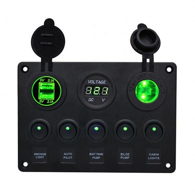 Car modification 5 position cat eye switch dual USB voltmeter cigarette lighter overload voltmeter protection