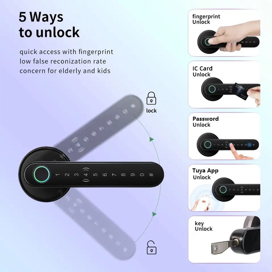 Best Security Door Lock Fingerprint Digital Keypad TTlock Mobile APP Lever Handle Smart Lock For Front Door