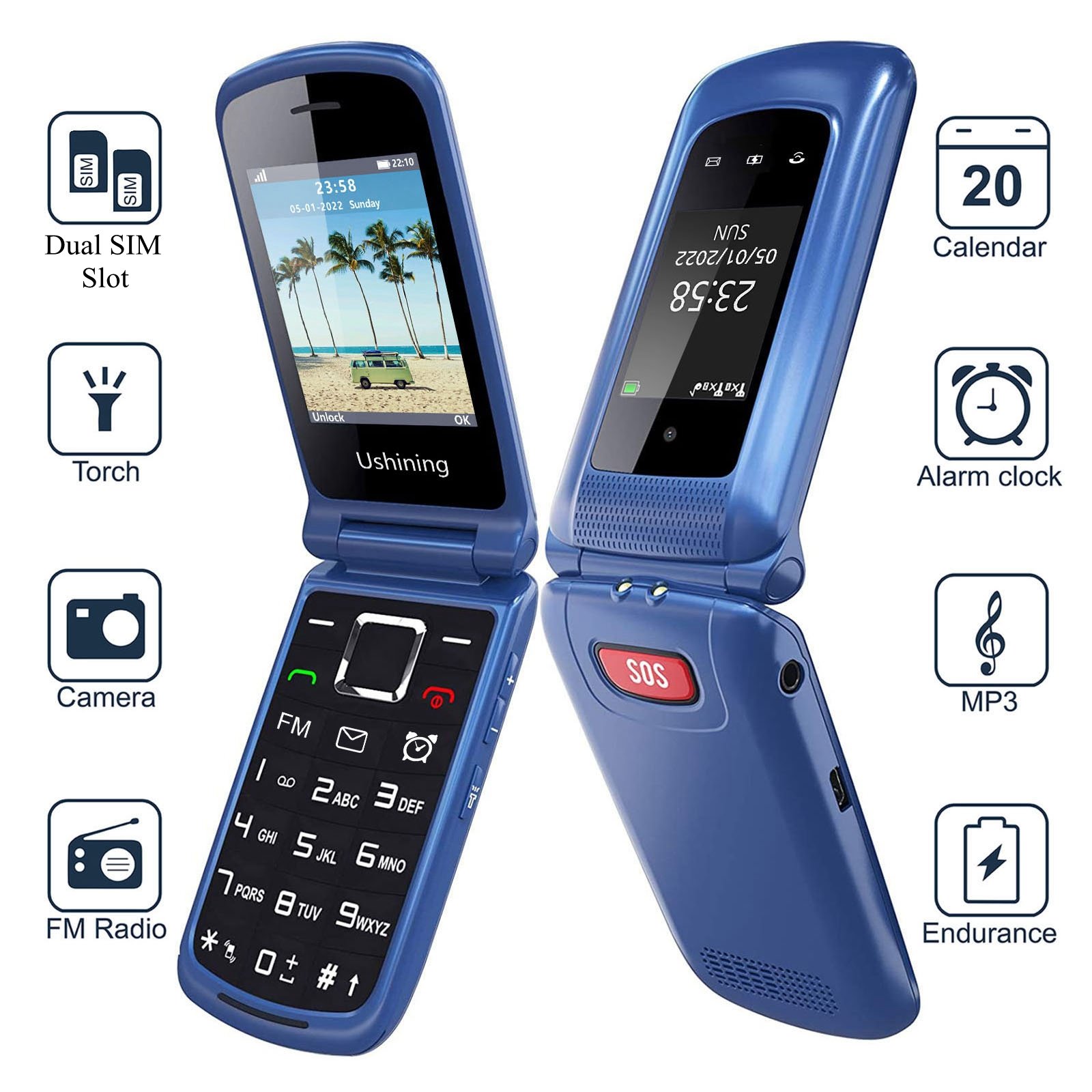 Factory Price 4G Flip Phone 1.77+2.4'' Dual Screen LTE Cell Phone Phone FM Bluetooth for Elderly People
