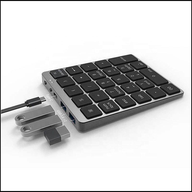 Hot sale numeric keypad bt rechargeable 28 keys keypad keyboard with usb hub