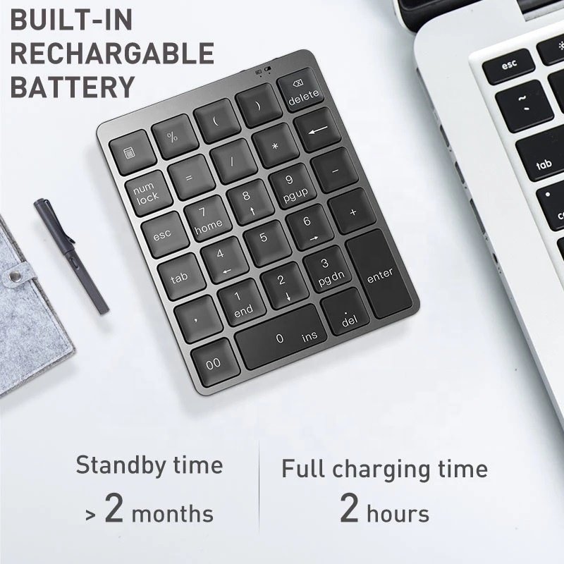 Hot sale numeric keypad bt rechargeable 28 keys keypad keyboard with usb hub