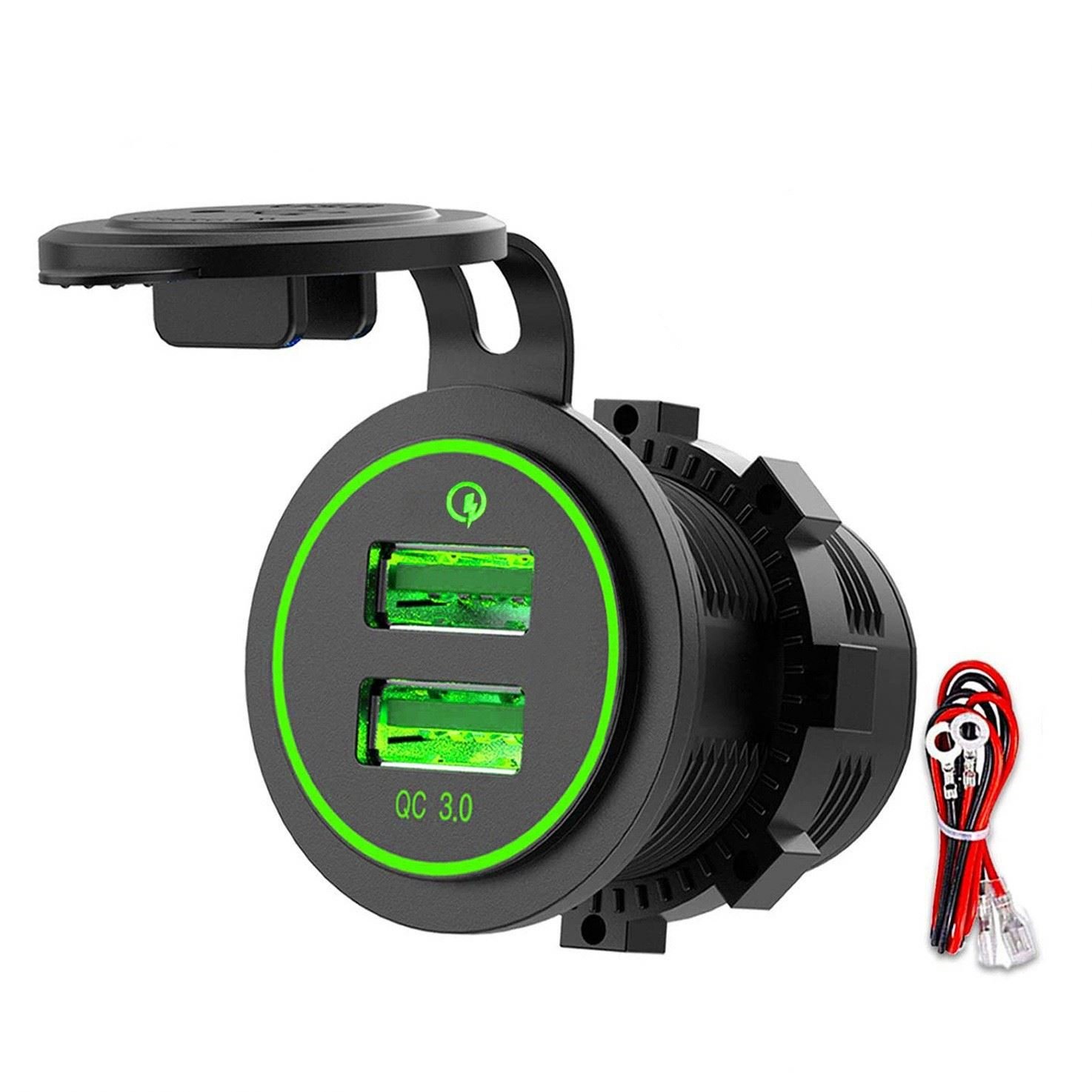 Car motorcycle/RV boat modification car charger QC3.0 dual USB car Dual Aperture fast charging USB interface