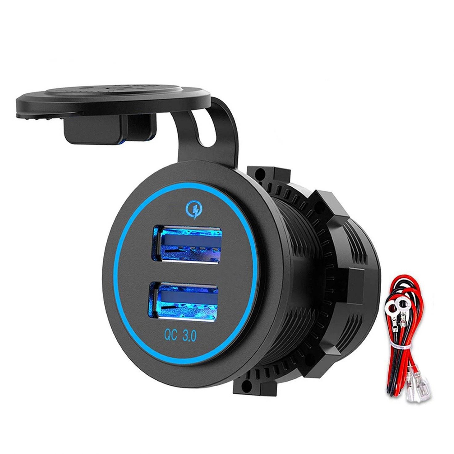 Car motorcycle/RV boat modification car charger QC3.0 dual USB car Dual Aperture fast charging USB interface