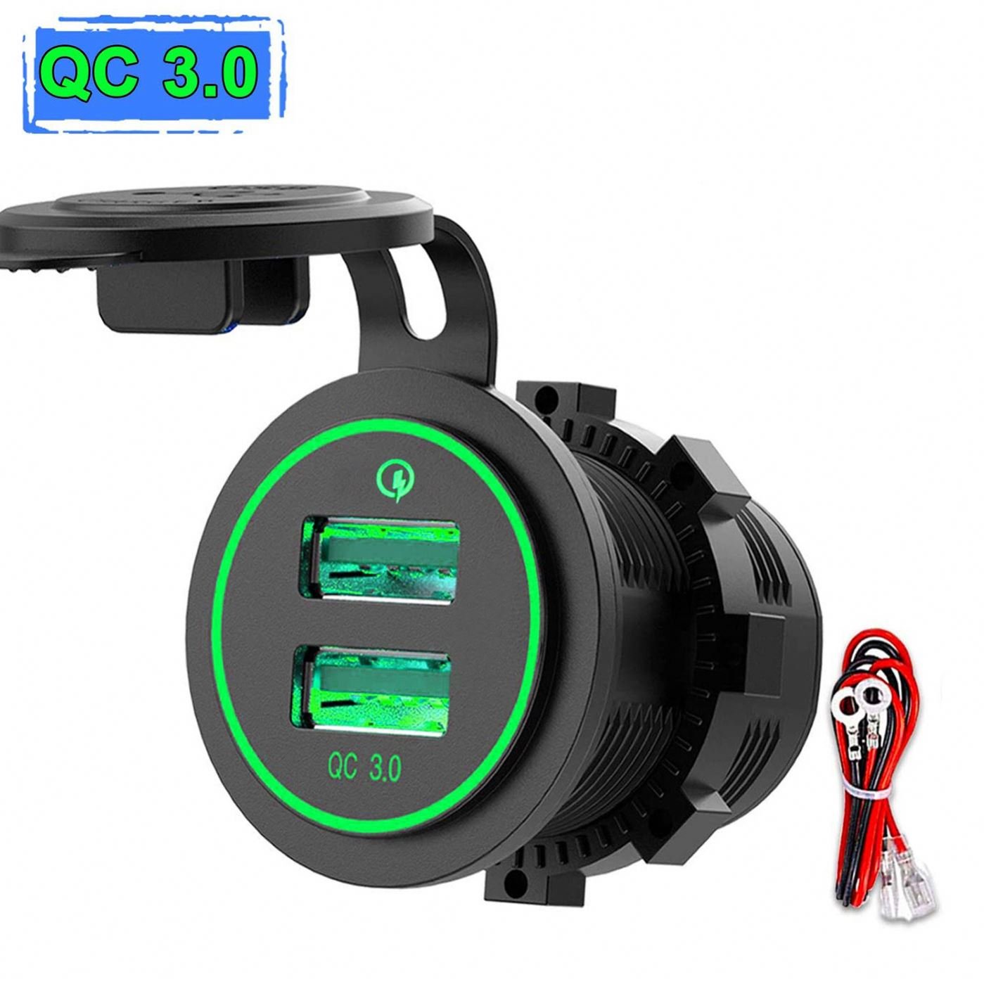 Car motorcycle/RV boat modification car charger QC3.0 dual USB car Dual Aperture fast charging USB interface