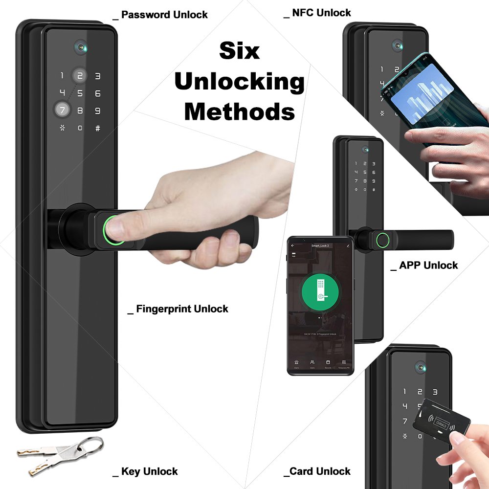 Eseye New Design Tuya Smart Lock Digital Viewer Password Key Cards App Fingerprint Camera Door Lock With WiFi NFC