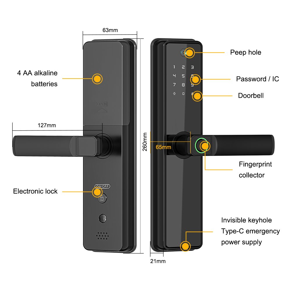 Eseye New Design Tuya Smart Lock Digital Viewer Password Key Cards App Fingerprint Camera Door Lock With WiFi NFC