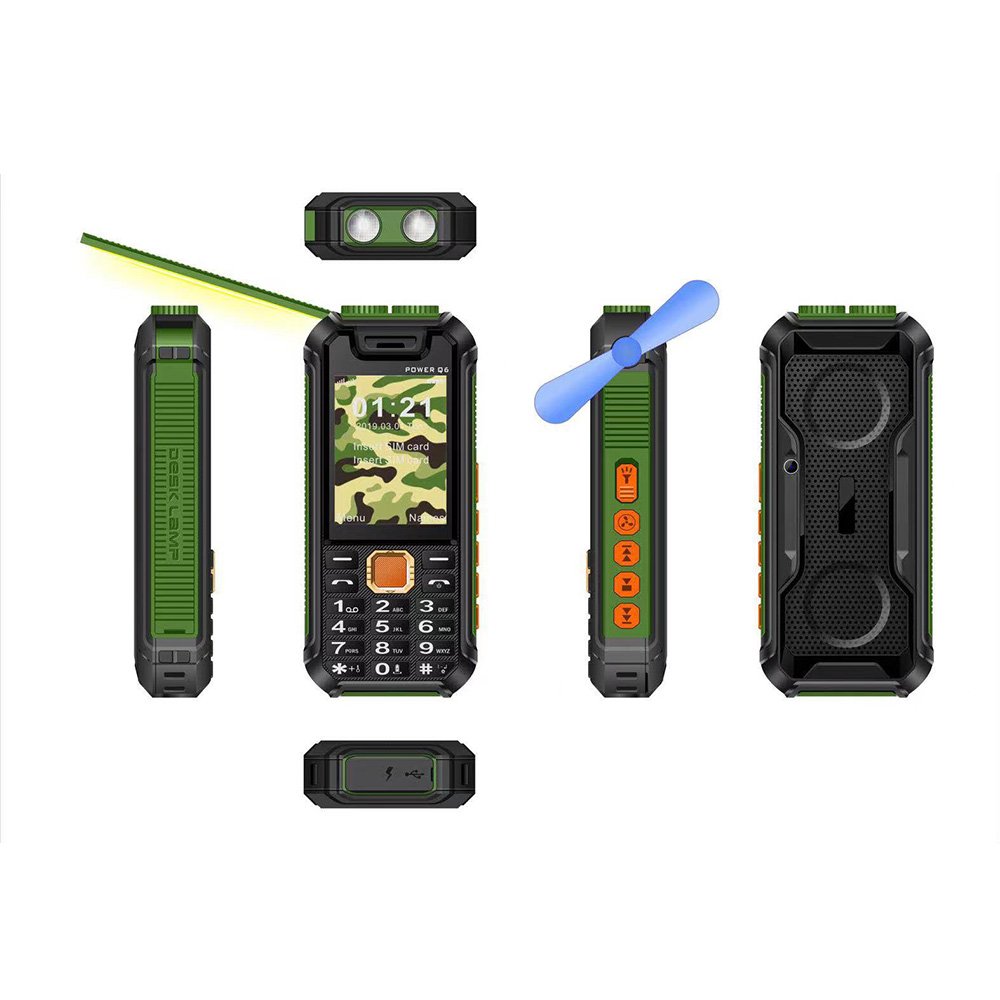 3000mAh Strong Feature Phone with Fan Emergency Phone Led Torch Lantern Flashlight For Outdoor Camp Hiking Long Standby Time