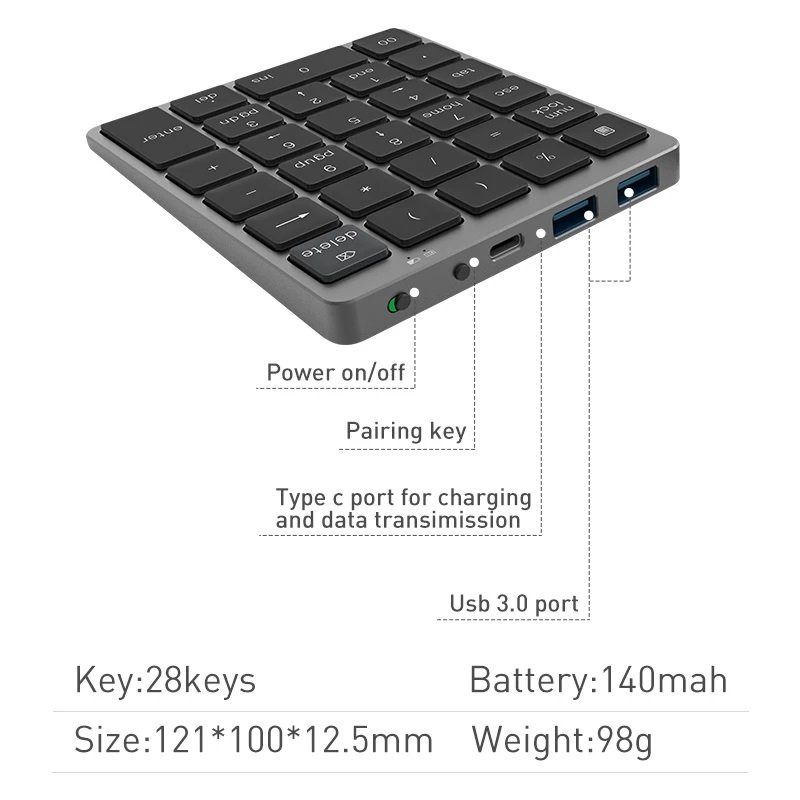 Brand New Factory USB3.0 HUB Slim Number Pad For Laptop Desktop Computer Pc Wireless Bt Numeric Keyboard