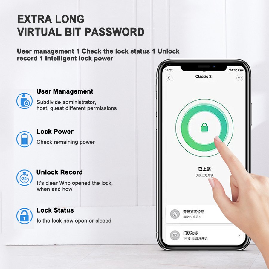 Electric Wifi Mobile Phone App Digital Password Fingerprint Unlock Safe Remote Control Smart Door Lock with Cat Eye for Gate