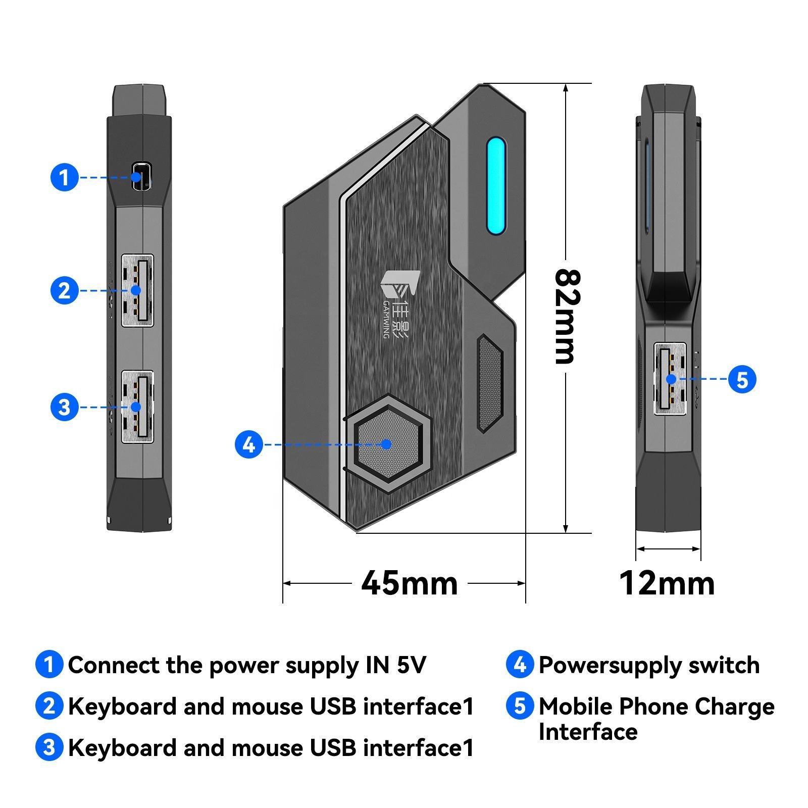 8 in 1 mobile Game Auxiliary Accessories Usb Wired Gaming Keyboards Set Keyboard mouse combo