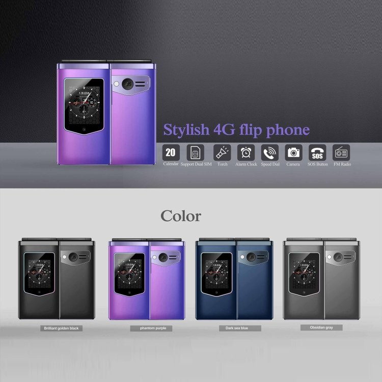 New Disposable 2.8 inch + 1.77 inch HAMTOD T8 4G Flip Phone, US Version,VoLTE, SOS, OTG with Charge Port: Type-C