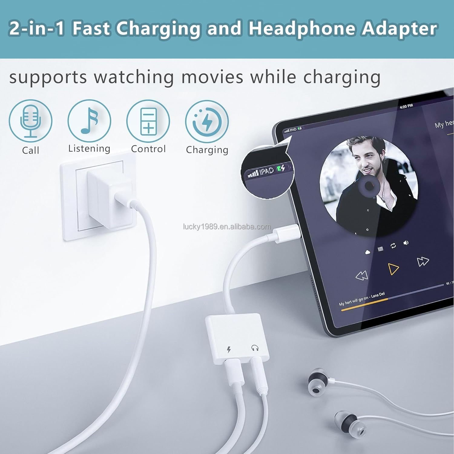 2-in-1 USB C to 3.5mm Auxiliary Audio Adapter Charging Splitter for iPhone 15 with DC Output Headphone Accessories