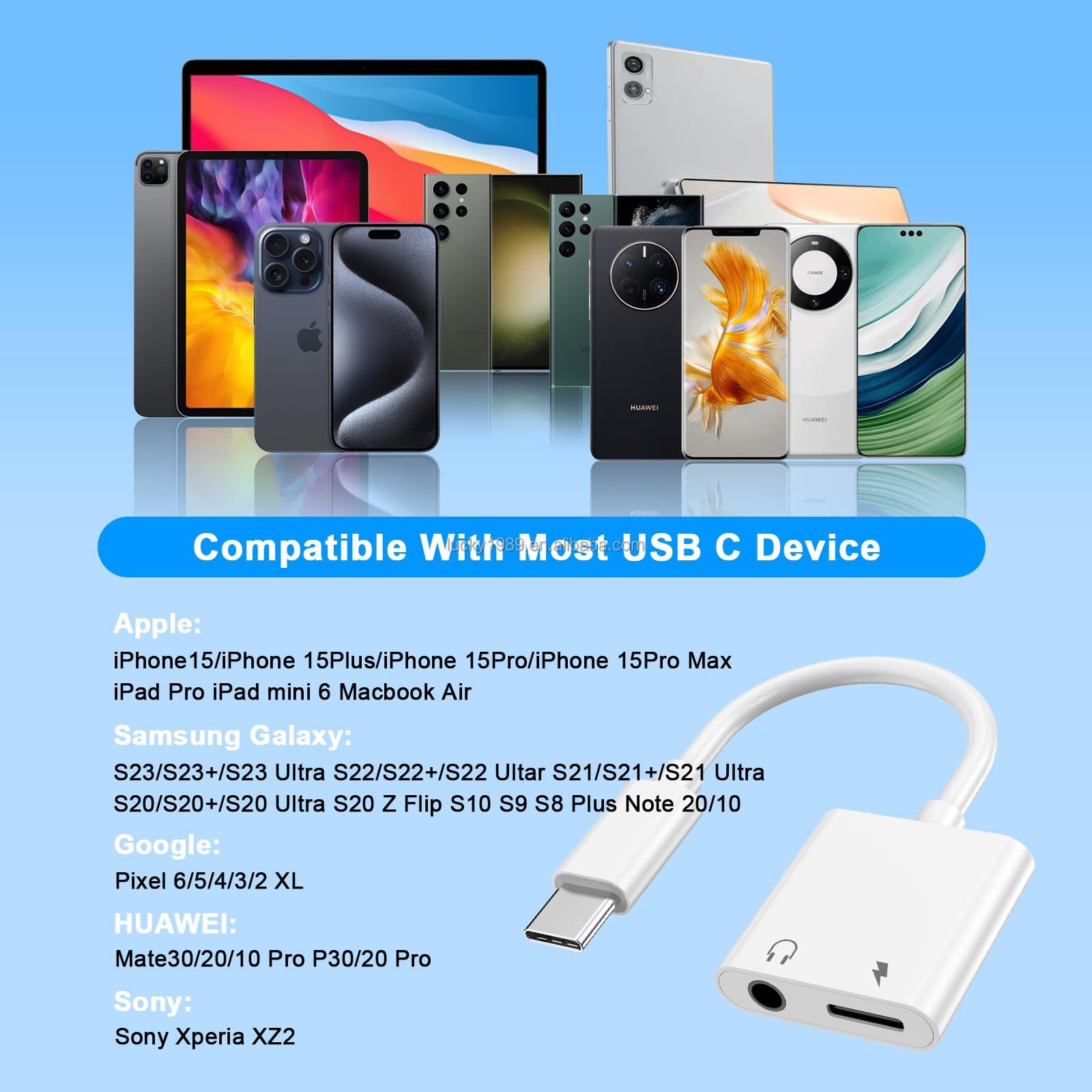2-in-1 USB C to 3.5mm Auxiliary Audio Adapter Charging Splitter for iPhone 15 with DC Output Headphone Accessories