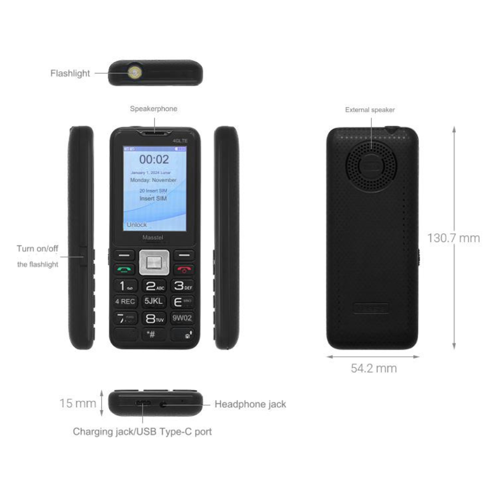 Wholesales Low Price Masstel izi T6 4G VoLTE Dual SIM Card Feature Product Battery 1800mAh Keypad Mobile Phone Made in Vietnam