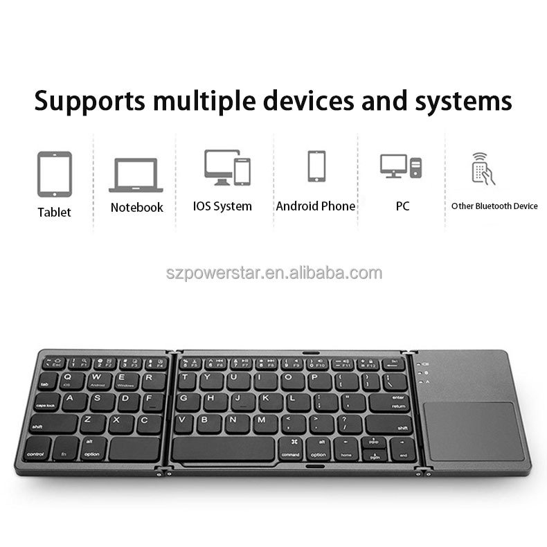 Wireless Bluetooth ultra-thin folding keyboard Portable touch keyboard for mobile phones, tablets and laptops
