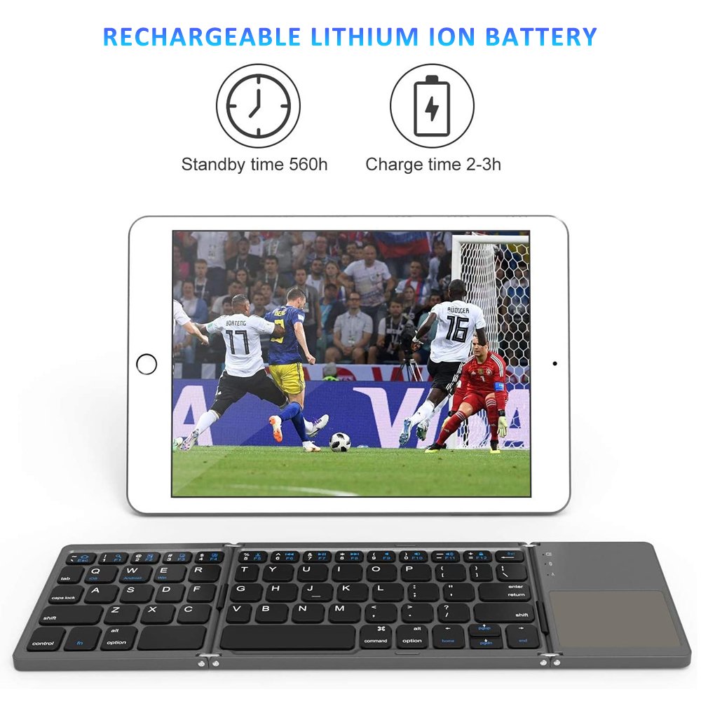 Full Size Foldable Slim Mini Keyboard Foldable Wireless Bluetooth Keyboard with Touchpad for Tablets, Notebooks, Mobile Phones