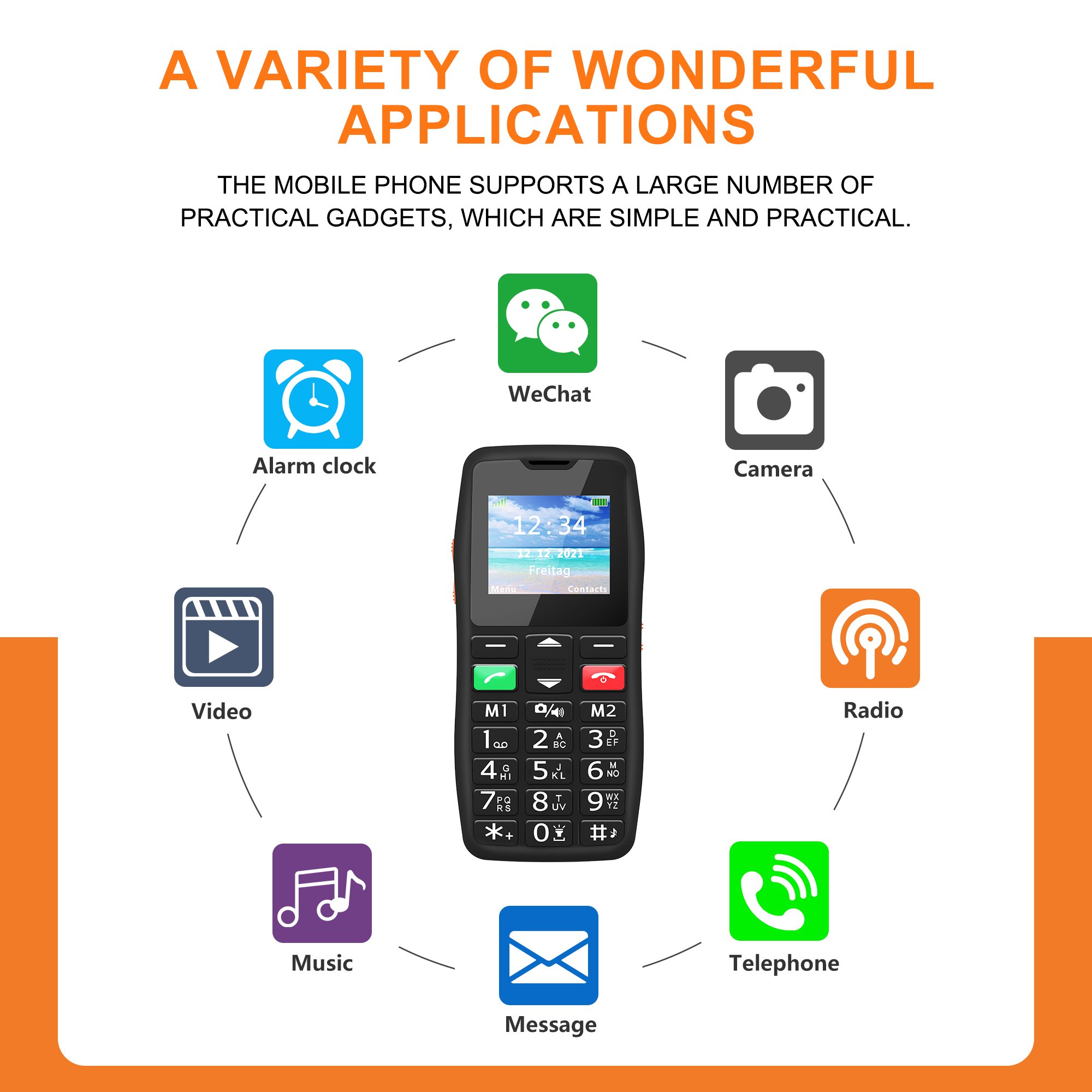 1.77 Inch Dual SIM Card Buttons Feature BAYUDA Bar Phone with LTE 4G keypad mobile phone