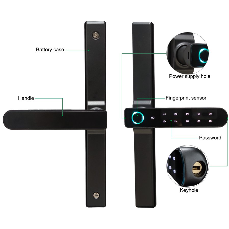 Smart Fingerprint Code Password Electronic Safety Key Slim Glass Aluminum Door Frame Intelligent Locks for Aluminium Doors