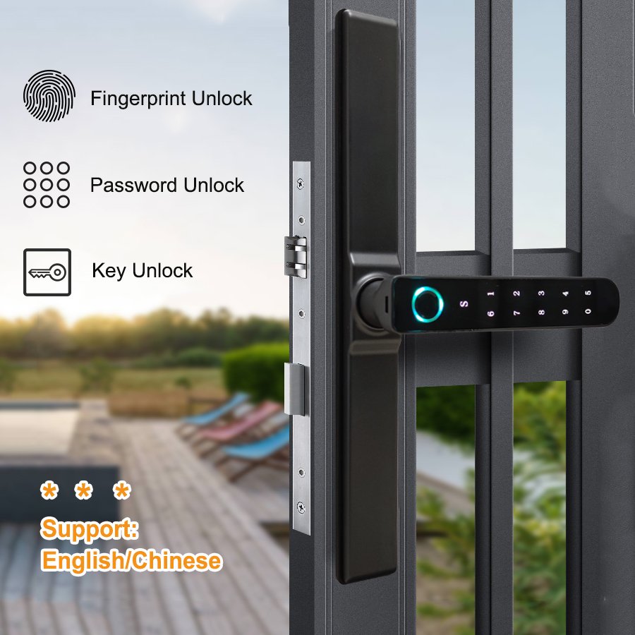 Smart Fingerprint Code Password Electronic Safety Key Slim Glass Aluminum Door Frame Intelligent Locks for Aluminium Doors