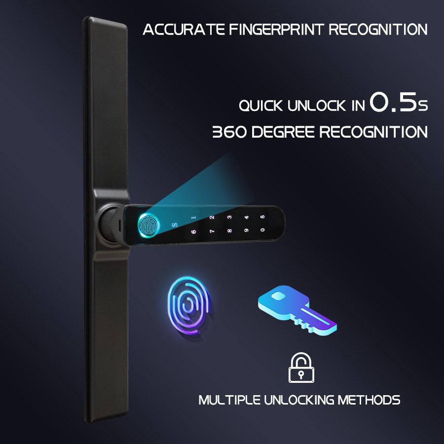 Smart Fingerprint Code Password Electronic Safety Key Slim Glass Aluminum Door Frame Intelligent Locks for Aluminium Doors