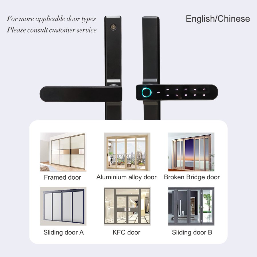 Smart Fingerprint Code Password Electronic Safety Key Slim Glass Aluminum Door Frame Intelligent Locks for Aluminium Doors
