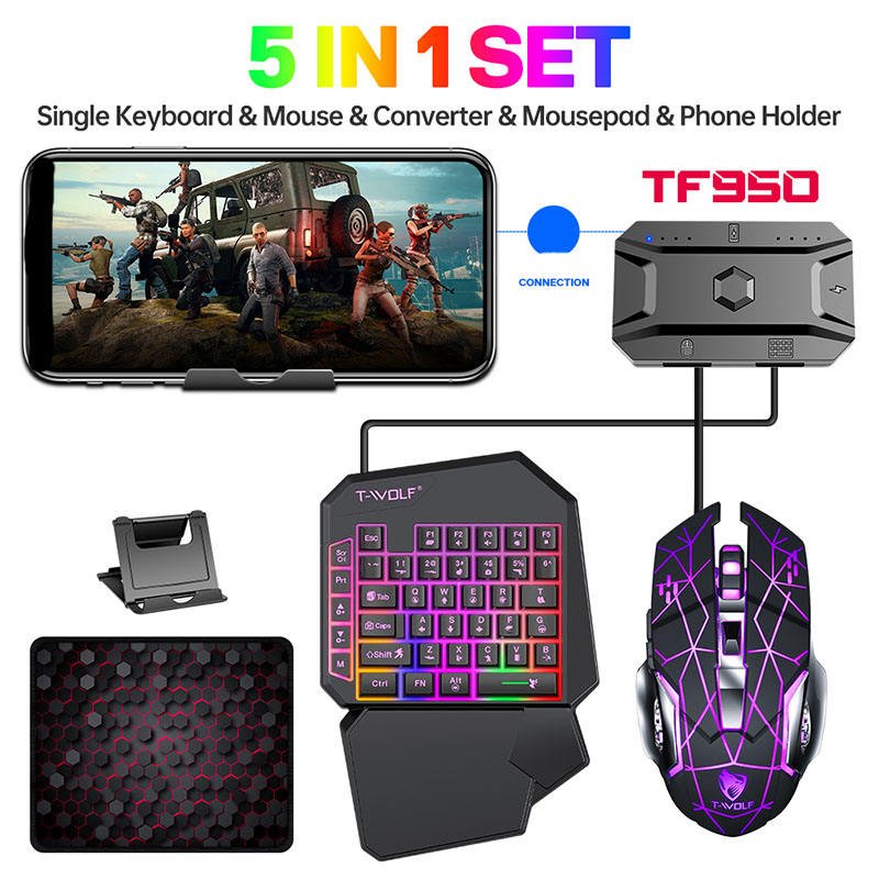 TF950 Custom logo wholesale price automatic pressure gun wired mobile mechanical game keyboard Gaming Mini Keyboard Mouse Set