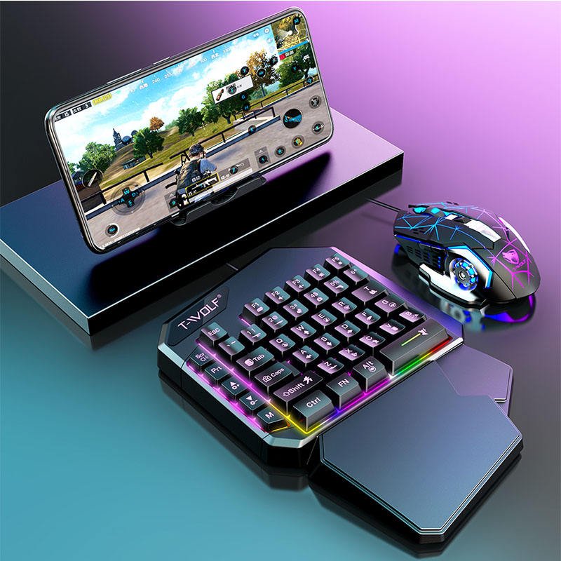 TF950 Custom logo wholesale price automatic pressure gun wired mobile mechanical game keyboard Gaming Mini Keyboard Mouse Set