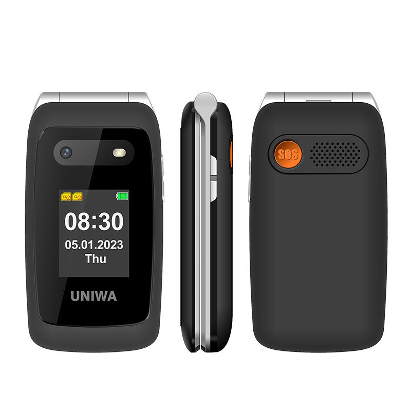 UNIWA V202T 4G Flip Phone with Built-in HAC Earpiece and Dual Screens