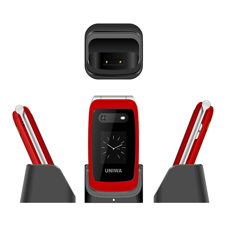 UNIWA V202T 4G Flip Phone with Built-in HAC Earpiece and Dual Screens