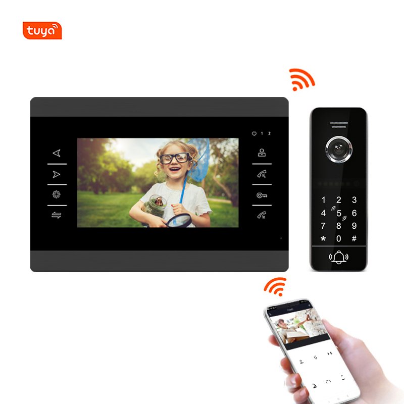 tuya smart wireless ip wifi video interphone intercom mobile phone app security devices keypad passwords codes access control
