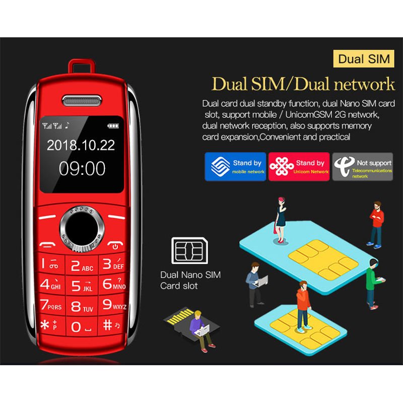 Car Key Mobile Phone X8 0.66" 2G GSM Telephone Dual SIM Wireless Bluetooth Dialer Recording Finger Size Small Cellphone