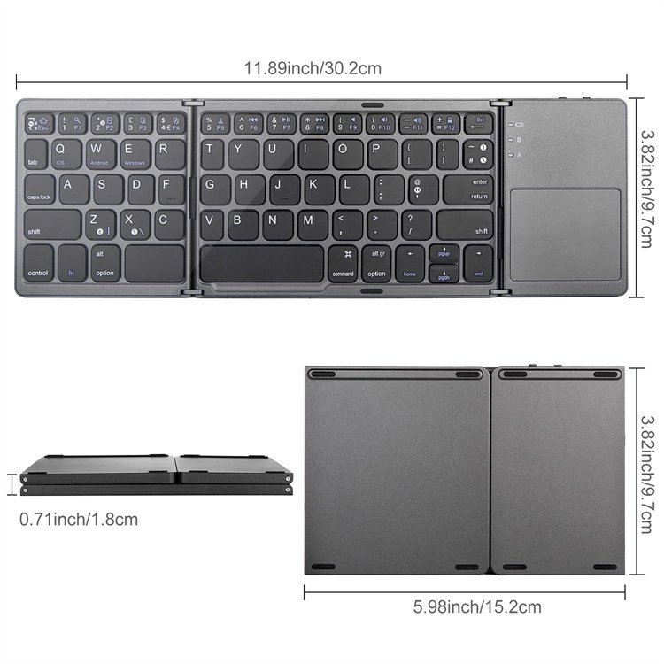 2022 For Tablet Pc Mobile Phone Using Portable Blue Tooth Touch Pad Wireless Keyboard 3 Level Foldable Keyboard