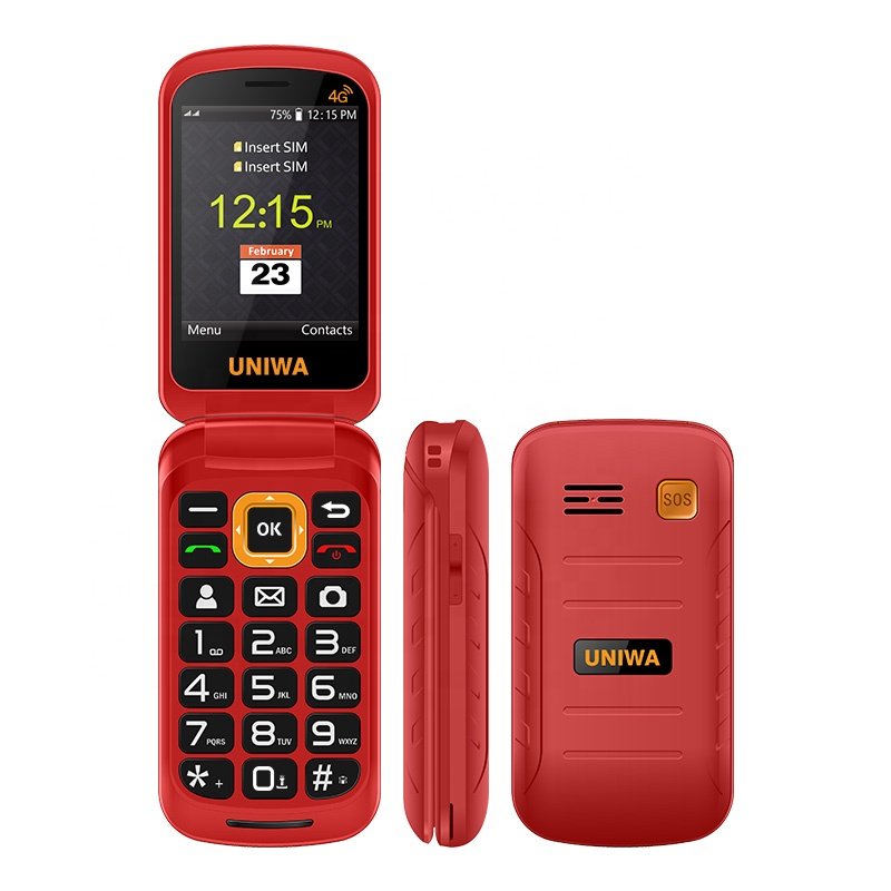 UNIWA V909T Large Keypad 4G Flip Phone UNISOC Tiger T107 RTOS SOS Button Senior-friendly Mobile