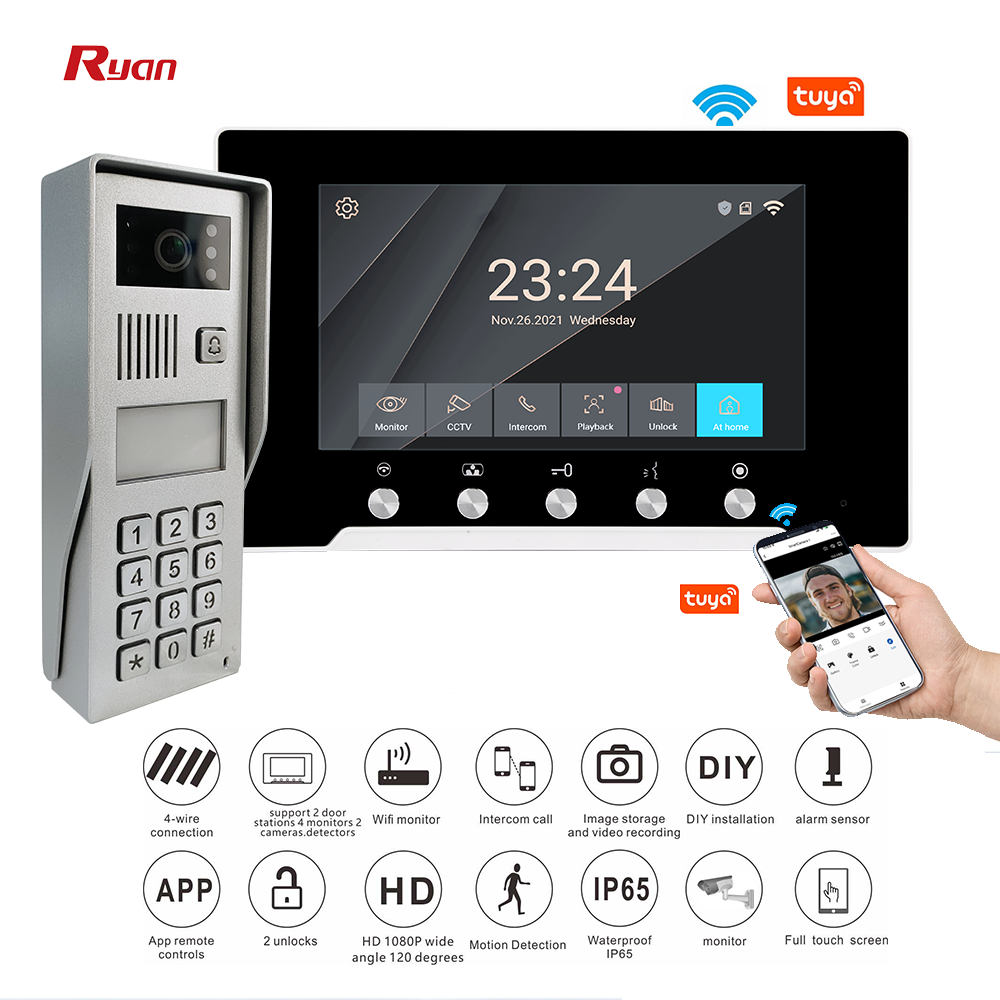 Ryan Biometric Video Door Entry Intercom System Smart WIFI Video Door Phone TUYA Mobile APP Talk Home Automation Smart Security