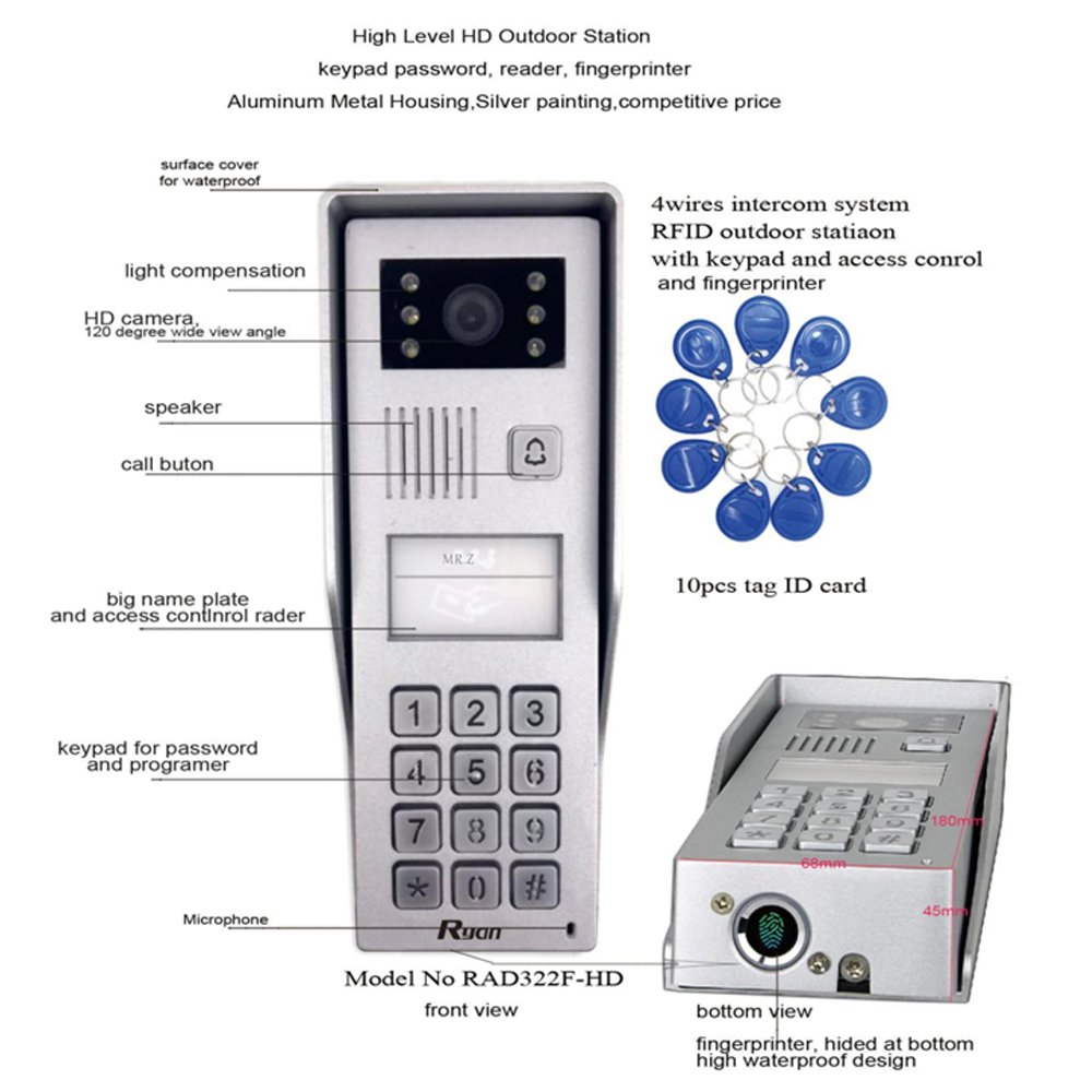 Ryan Biometric Video Door Entry Intercom System Smart WIFI Video Door Phone TUYA Mobile APP Talk Home Automation Smart Security