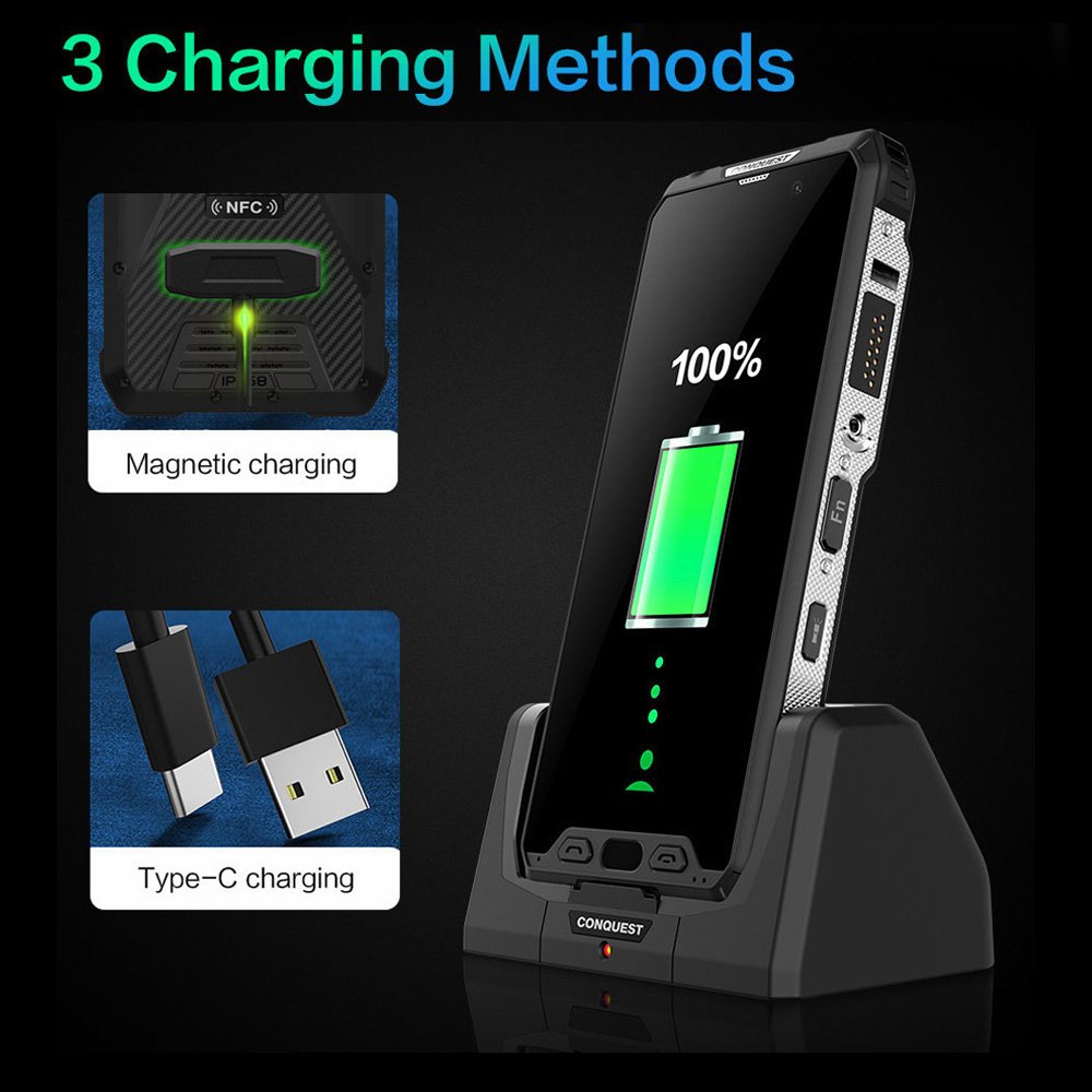 Conquest S18 IoT NFC 9000mAh Battery Capacity Rear PDAF 48MP f1.6 Lens Front AF 13MP Android 8.1 smart rugged phone