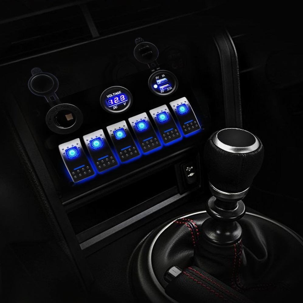 Modification 6 groups rocker switch combination switch 12-24v Universal car dual USB3.1A panel combination modification