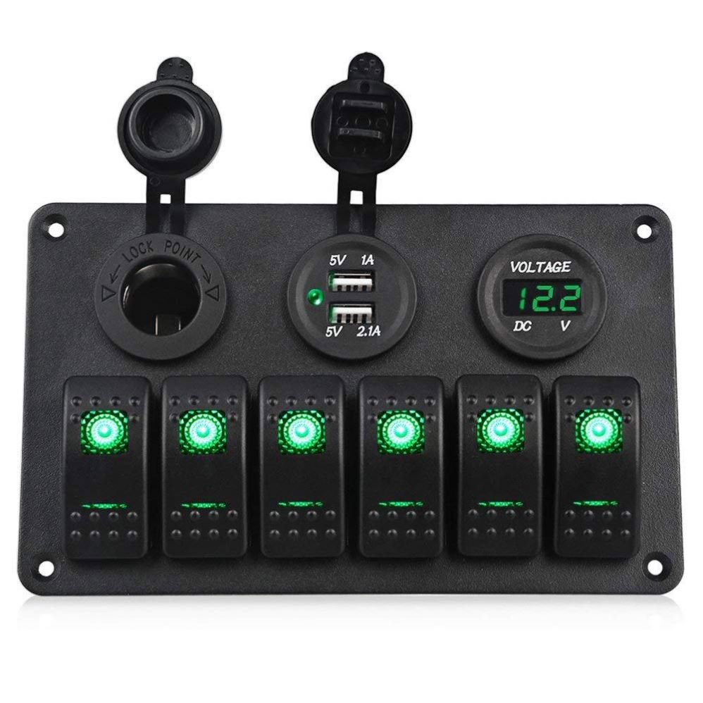 Modification 6 groups rocker switch combination switch 12-24v Universal car dual USB3.1A panel combination modification
