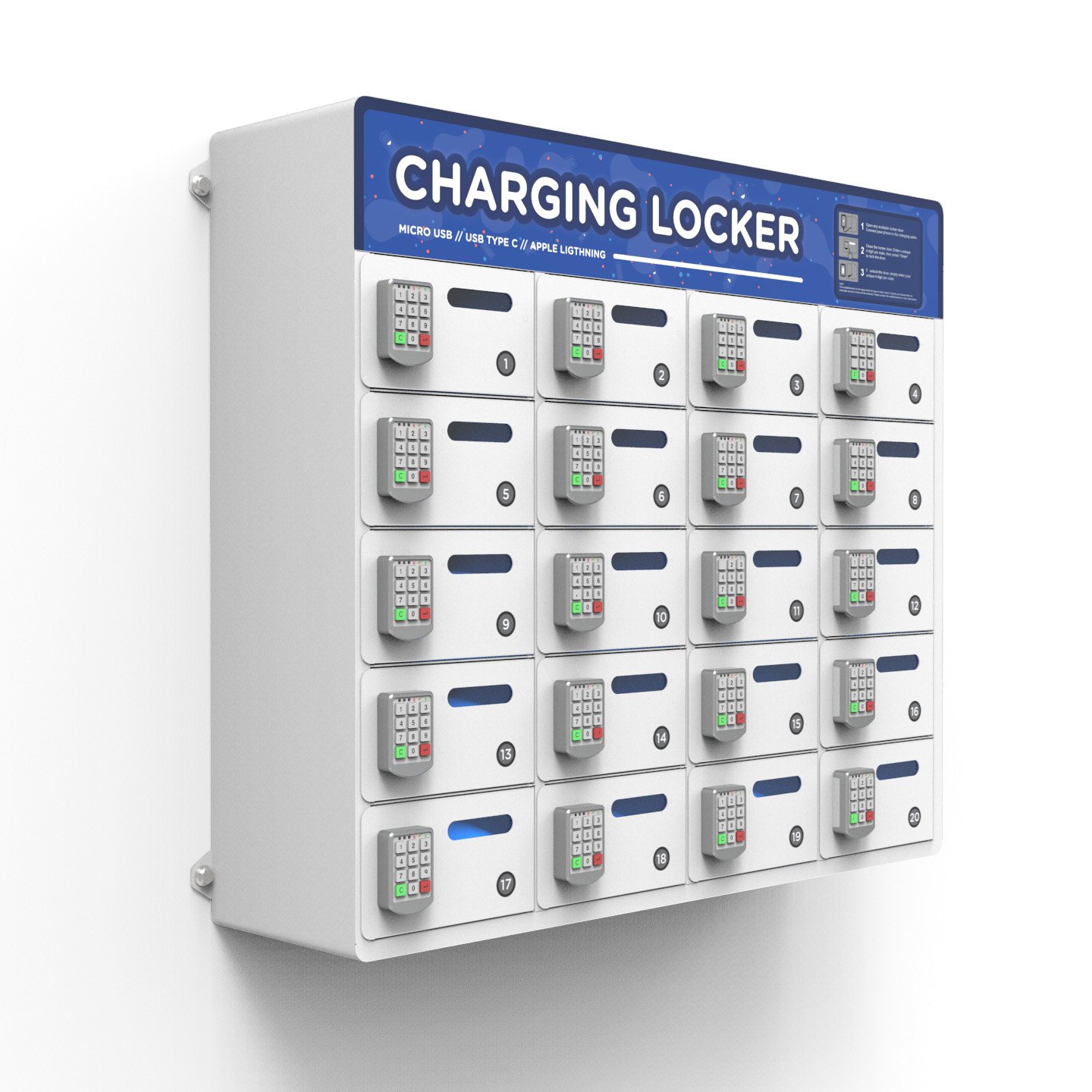 Most popular steel charger Y2 Power Keypad version 20 Bay Charging Locker for smart phone Heavy Duty Charging cabinet station