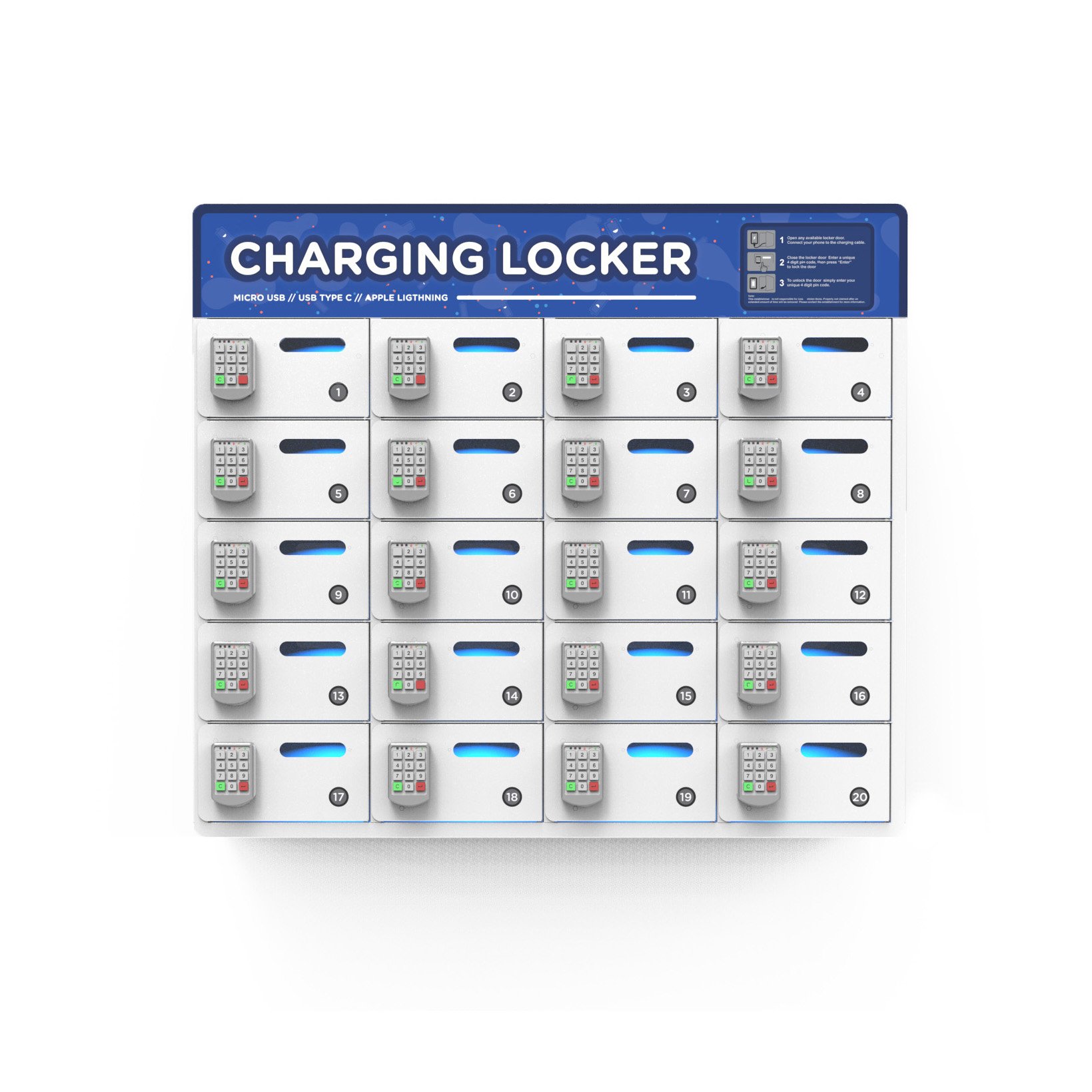 Most popular steel charger Y2 Power Keypad version 20 Bay Charging Locker for smart phone Heavy Duty Charging cabinet station
