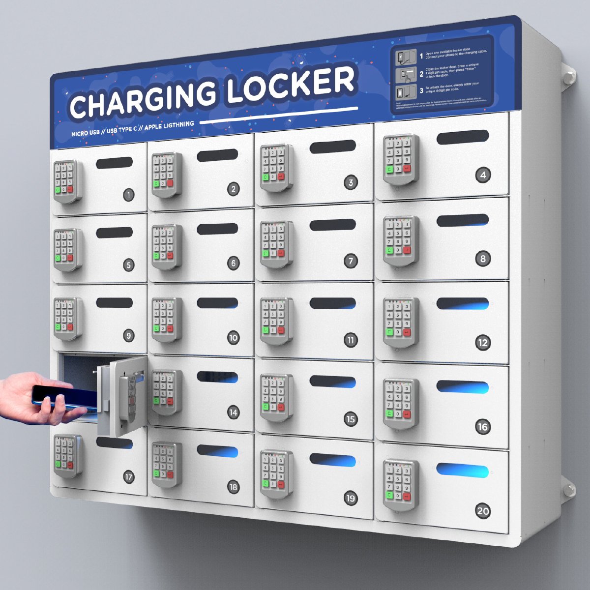 Most popular steel charger Y2 Power Keypad version 20 Bay Charging Locker for smart phone Heavy Duty Charging cabinet station