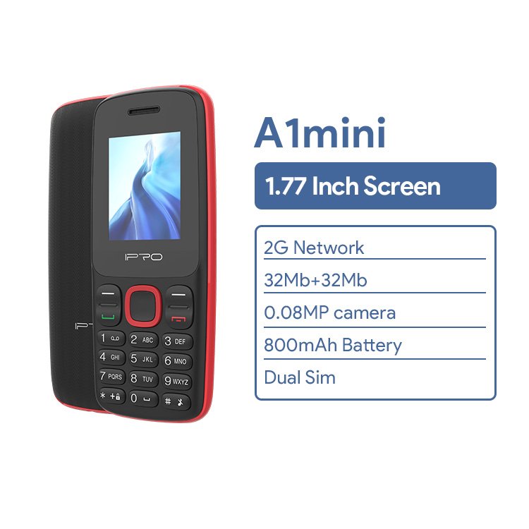IPRO A1mini 1.77" Lowest Price Dual Sim Keypad 32mb+32mb Multi-language Button Mobile Feature Phone Phones LCD GSM 600mah